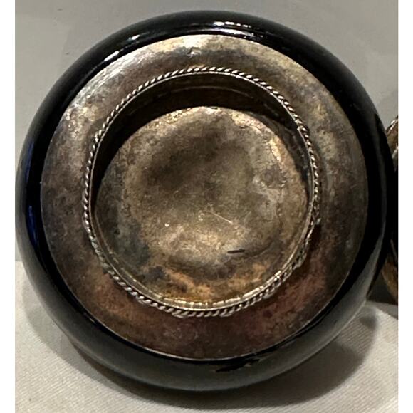 Vintage Tibetan Black Metal Trinket Box with Purple Velvet Interior retro - Picture 6 of 8